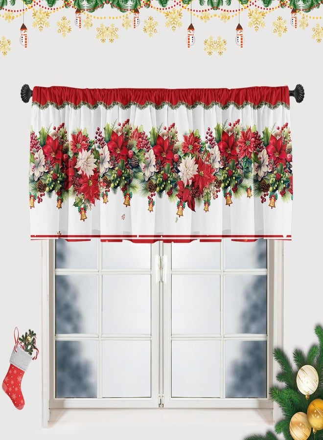 SUNWISHA Christmas Poinsettia Curtains Valance for Kitchen Window 52 x 18 Inch Window Decor Red - Image 1